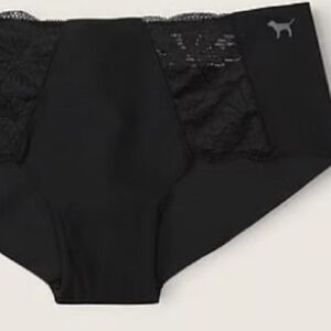 NWT PINK Victoria’s Secret No Show Cheekster Panty. Pure Black/Lace Trim